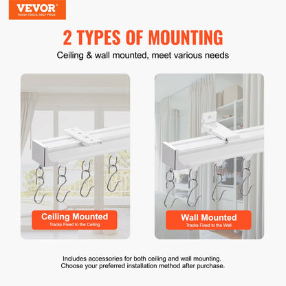 VEVOR Ceiling Curtain Track Set 5.9 FT/1.8 Meter_oom Divider with Hooks White