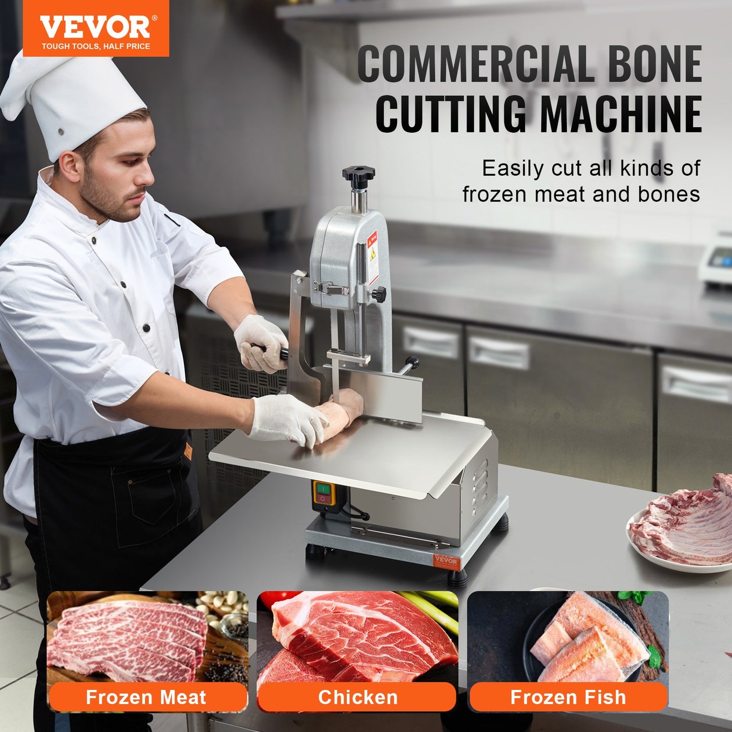 VEVOR 650W Commercial Electric Meat Bandsaw Stainless Steel Bone Sawing Machine