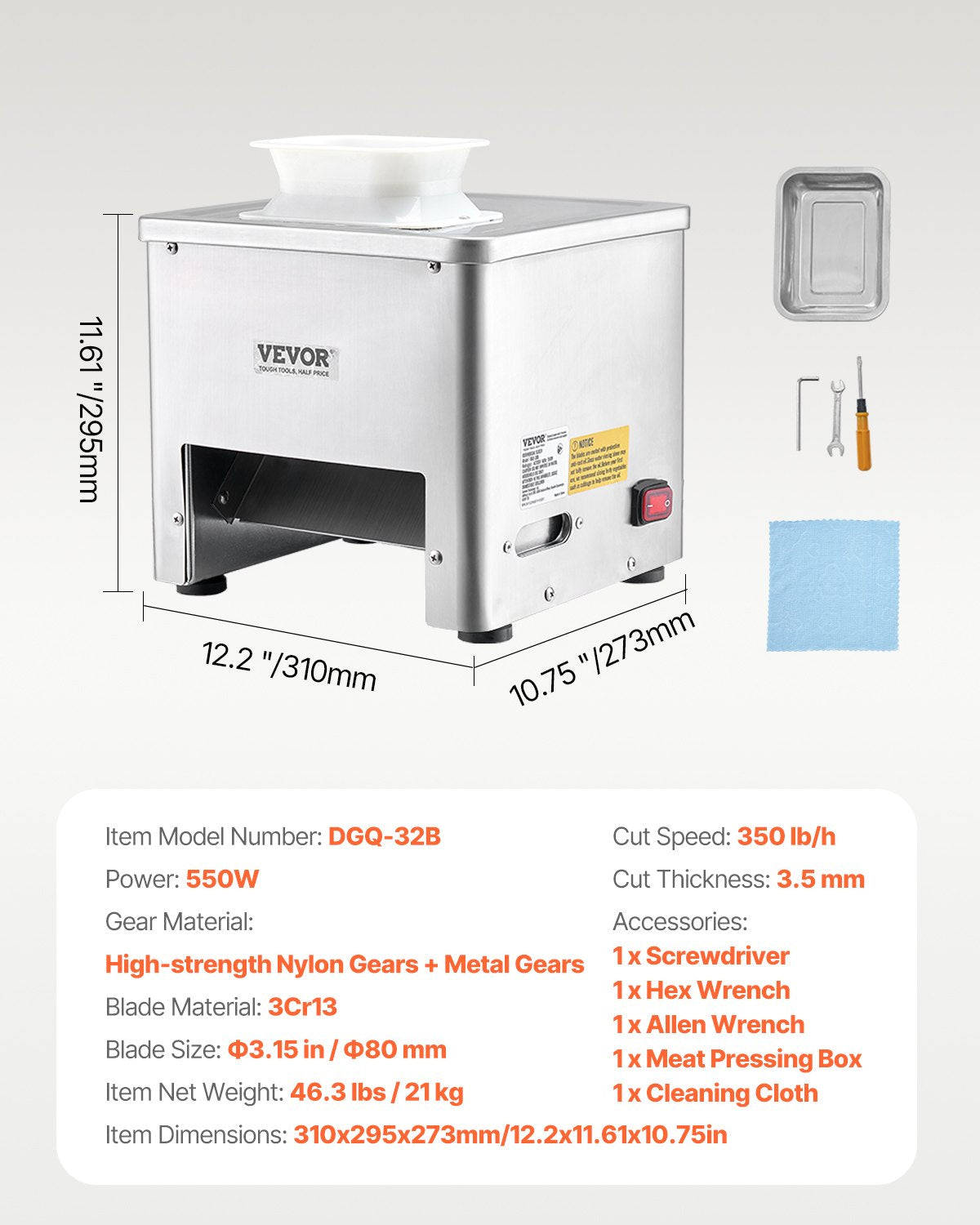 VEVOR Electric Meat Cutter Machine 550W Commercial Meat Slicer Cutting Machine
