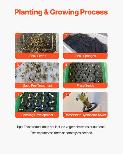 VEVOR Hydroponic Growing System, 50 Pods Vertical 10 Tiers Hydroponic Tower, Rolling Hydronic Garden with Water Pump & Wheels, Indoor Plants Germination Kit for Herbs Fruits & Vegetables