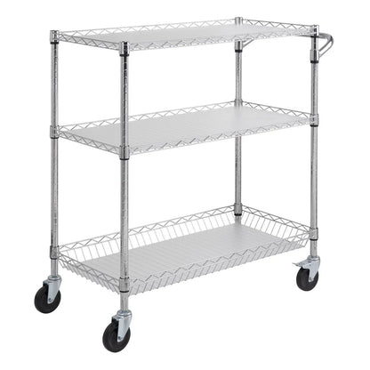 VEVOR Kitchen Utility Cart, 3 Tiers, Wire Rolling Cart, Steel Service Cart on Wheels, Metal Storage Trolley with 80mm Basket Curved Handle PP Liner 6 Hooks, for Indoor and Outdoor - Mekamart Australia