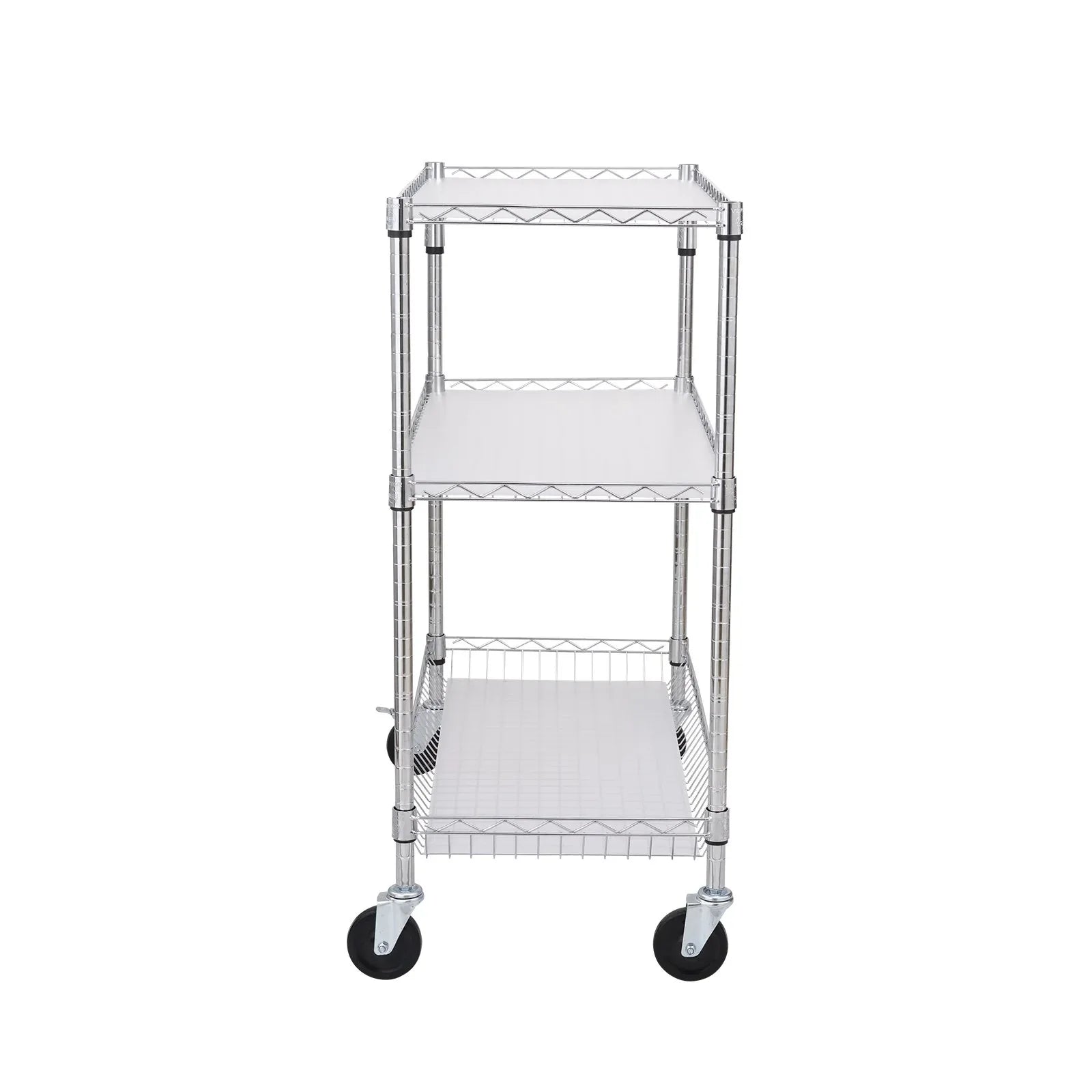 VEVOR Kitchen Utility Cart, 3 Tiers, Wire Rolling Cart, Steel Service Cart on Wheels, Metal Storage Trolley with 80mm Basket Curved Handle PP Liner 6 Hooks, for Indoor and Outdoor - Mekamart Australia