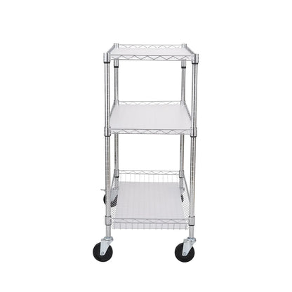 VEVOR Kitchen Utility Cart, 3 Tiers, Wire Rolling Cart, Steel Service Cart on Wheels, Metal Storage Trolley with 80mm Basket Curved Handle PP Liner 6 Hooks, for Indoor and Outdoor - Mekamart Australia
