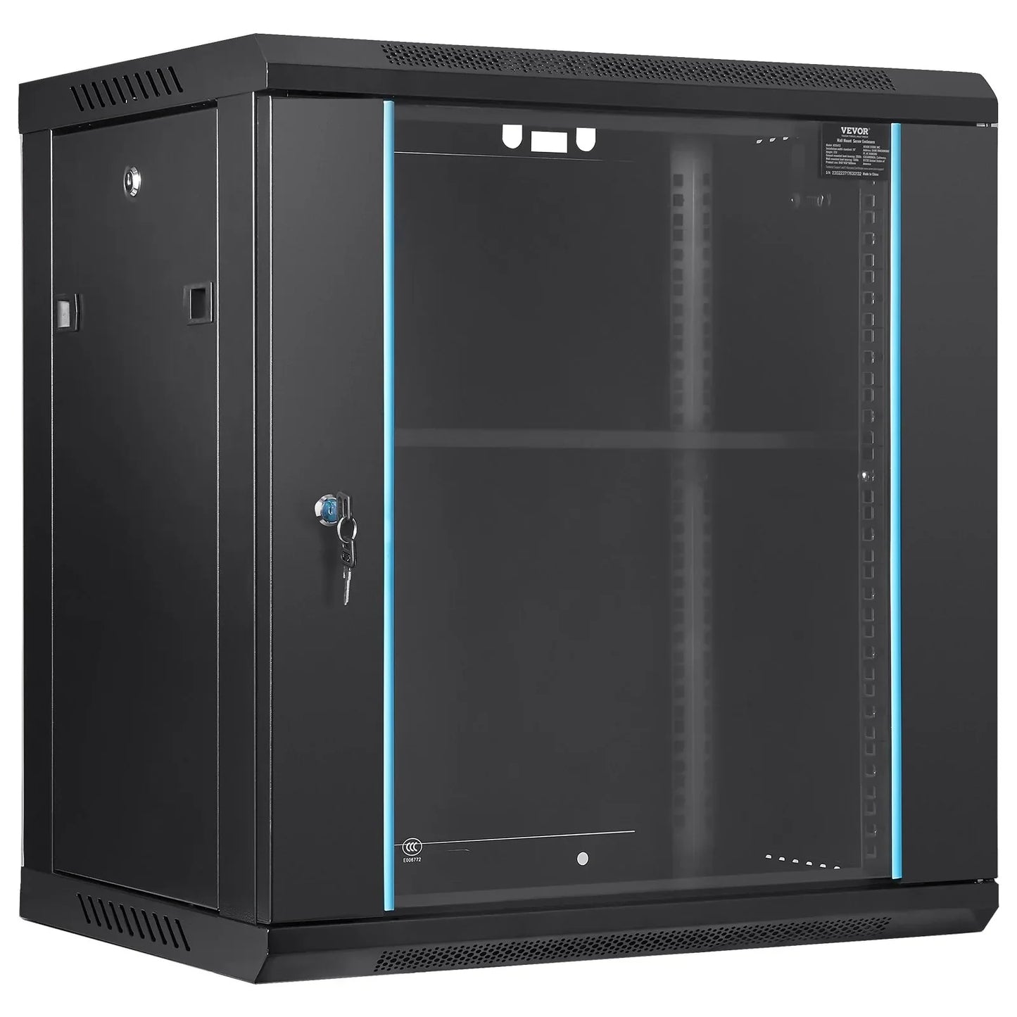 VEVOR Wall Mount Network Server Cabinet, 393.7 mm Deep, Server Rack Cabinet Enclosure, 90.72 kg Max. Ground-mounted Load Capacity, with Locking Glass Door Side Panels, for IT Equipment, A/V Devices
