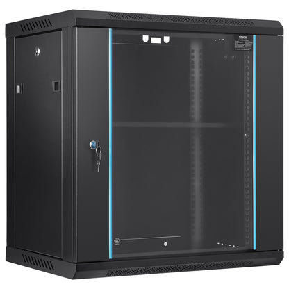 VEVOR Wall Mount Network Server Cabinet, 393.7 mm Deep, Server Rack Cabinet Enclosure, 90.72 kg Max. Ground-mounted Load Capacity, with Locking Glass Door Side Panels, for IT Equipment, A/V Devices