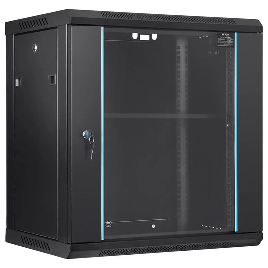 VEVOR Wall Mount Network Server Cabinet, 393.7 mm Deep, Server Rack Cabinet Enclosure, 90.72 kg Max. Ground-mounted Load Capacity, with Locking Glass Door Side Panels, for IT Equipment, A/V Devices