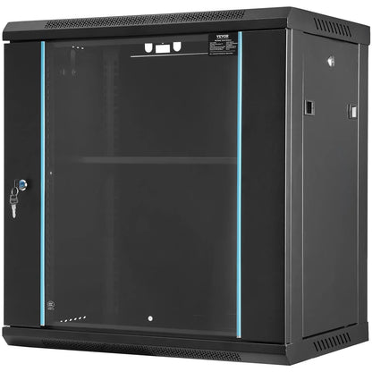 VEVOR Wall Mount Network Server Cabinet, 393.7 mm Deep, Server Rack Cabinet Enclosure, 90.72 kg Max. Ground-mounted Load Capacity, with Locking Glass Door Side Panels, for IT Equipment, A/V Devices