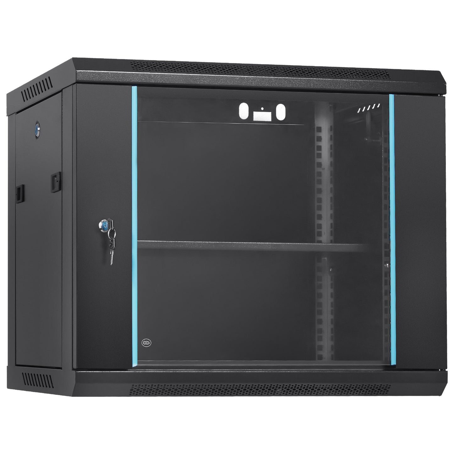 VEVOR 9U Wall Mount Network Server Cabinet, 39.37 cm Deep, Server Rack Cabinet Enclosure, 90.7 kg Max. Ground-mounted Load Capacity, with Locking Glass Door Side Panels, for IT Equipment, A/V Devices
