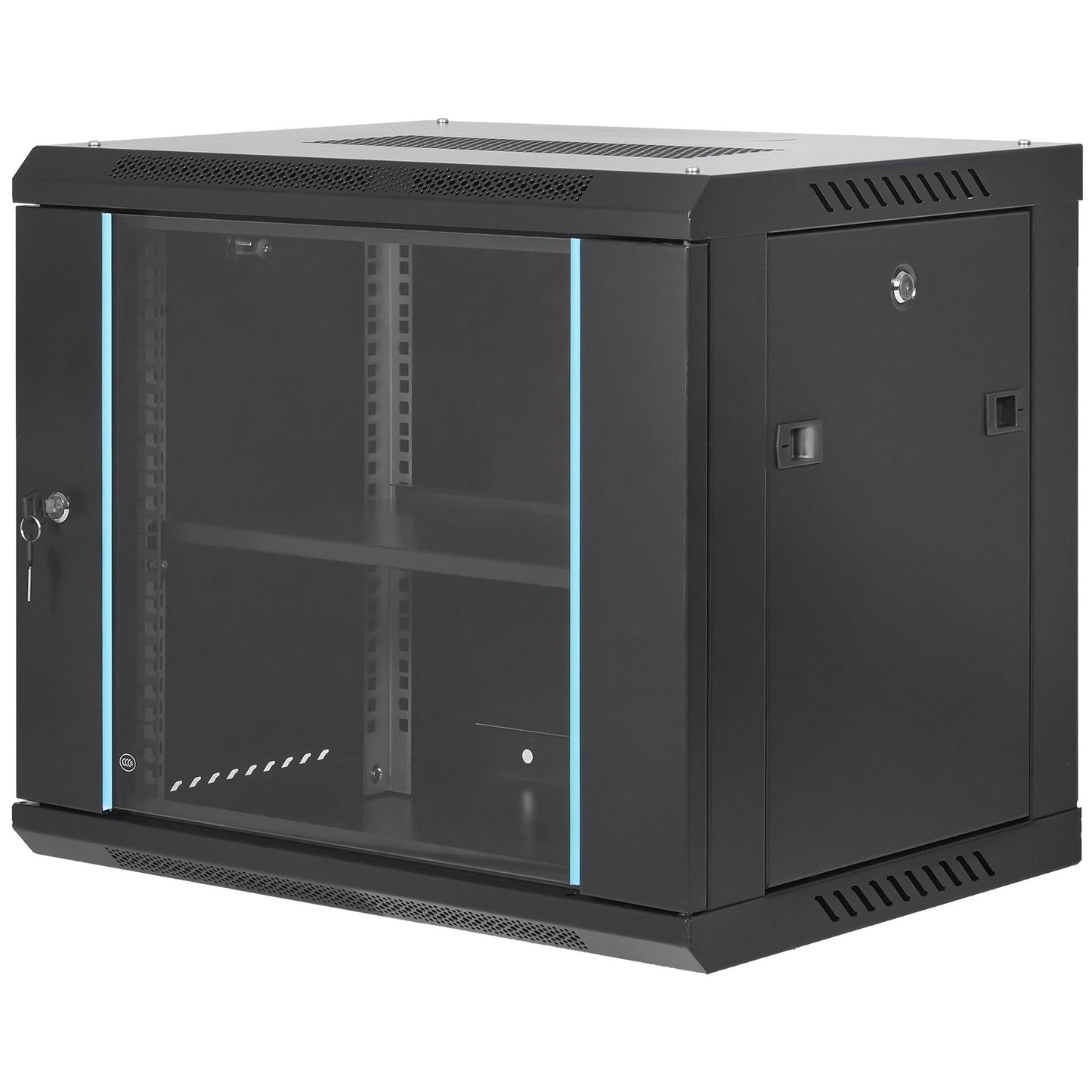 VEVOR 9U Wall Mount Network Server Cabinet, 39.37 cm Deep, Server Rack Cabinet Enclosure, 90.7 kg Max. Ground-mounted Load Capacity, with Locking Glass Door Side Panels, for IT Equipment, A/V Devices