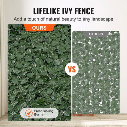 VEVOR Ivy Privacy Fence, 39 x 198in Artificial Green Wall Screen, Greenery Ivy Fence with Mesh Cloth Backing and Strengthened Joint, Faux Hedges Vine Leaf Decoration for Outdoor Garden, Yard, Balcony