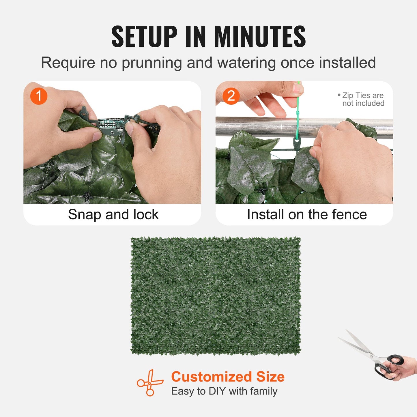 VEVOR Ivy Privacy Fence, 1830 x 2440 mm Artificial Green Wall Screen, Greenery Ivy Fence with Mesh Cloth Backing and Strengthened Joint, Faux Hedges Vine Leaf Decoration for Outdoor Garden, Yard