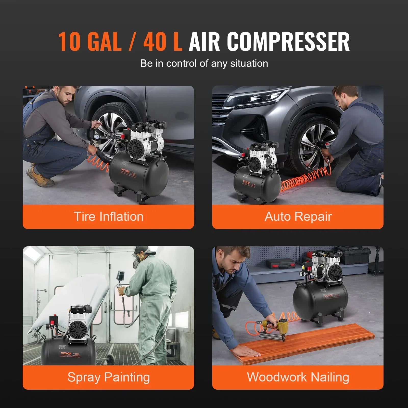 VEVOR Air Compressor Compact Portable Oil Free Compressor 40L 90 PSI - Mekamart Australia