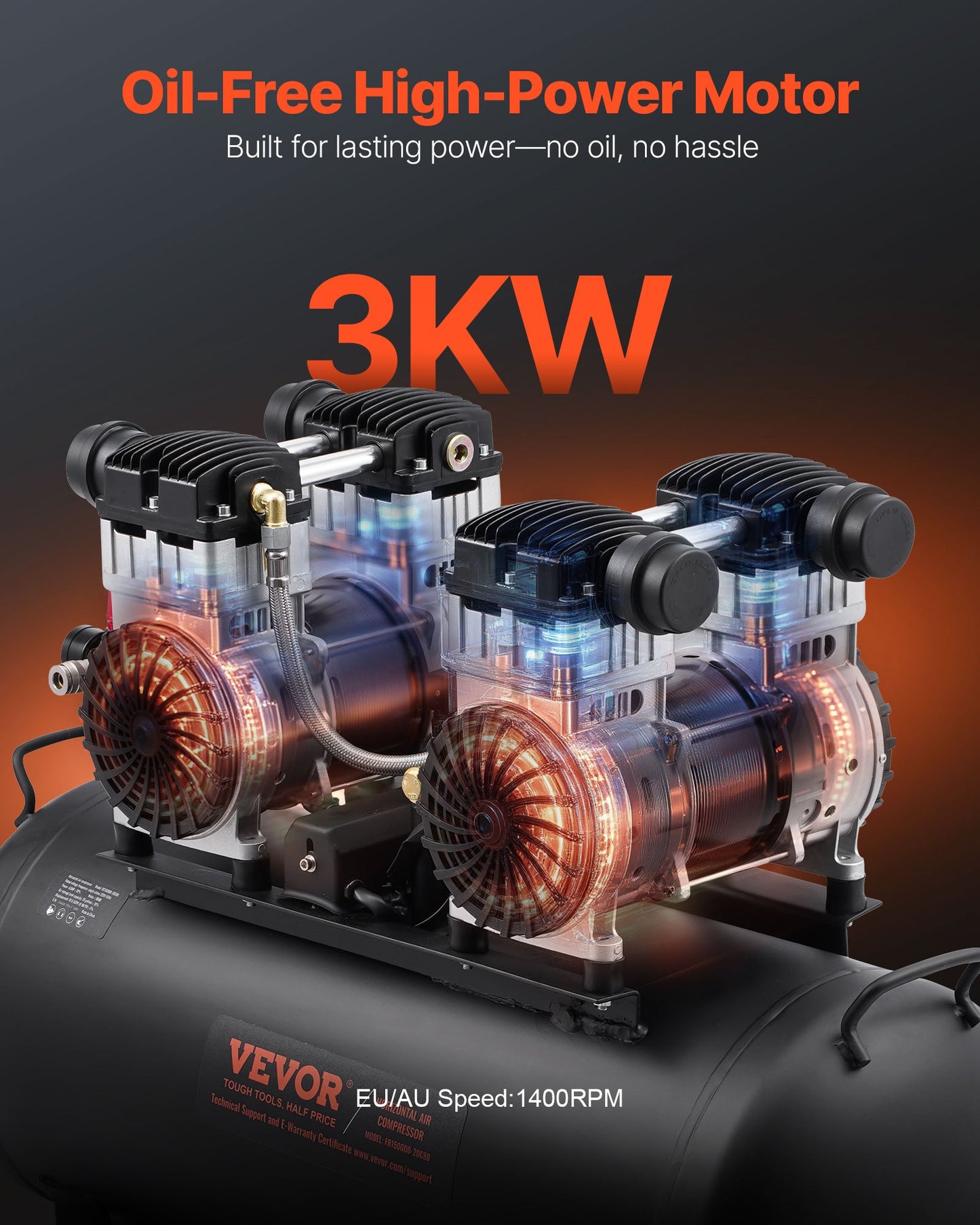 VEVOR Air Compressor Compact Portable Oil Free Compressor 75L 90 PSI