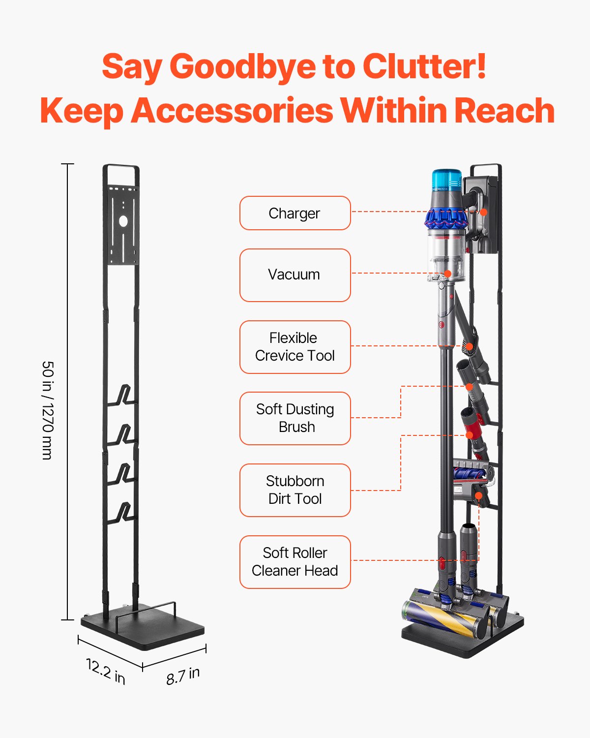 VEVOR Vacuum Stand, Compatible With Dyson V6 V7 V8 V10 V11 V15, Stable Vacuum Stand Holder with Wheels for Dyson DC30 DC31 DC34 DC35 DC58 DC59 DC62 D74 Cordless Upright Vacuum Cleaners & Accessories