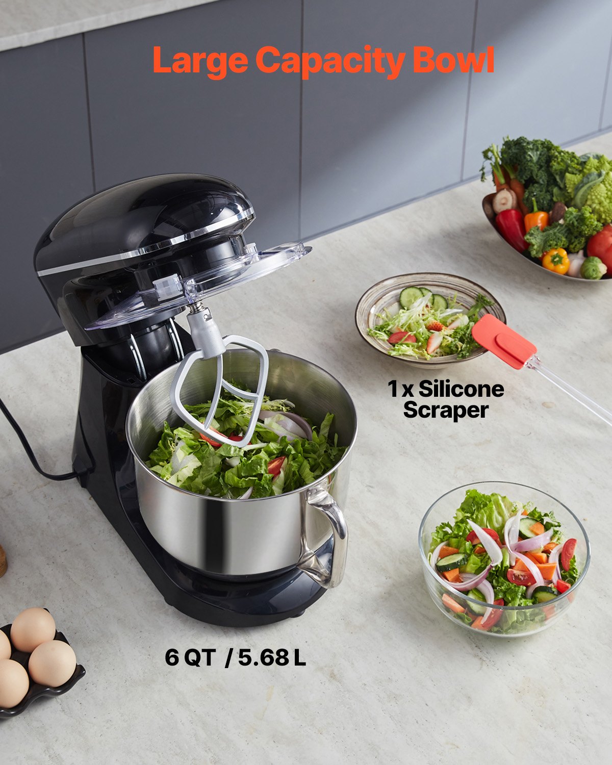 VEVOR Stand Mixer 5.68 L Electric Dough Mixer 1100W 6 + P Speeds Food Beater