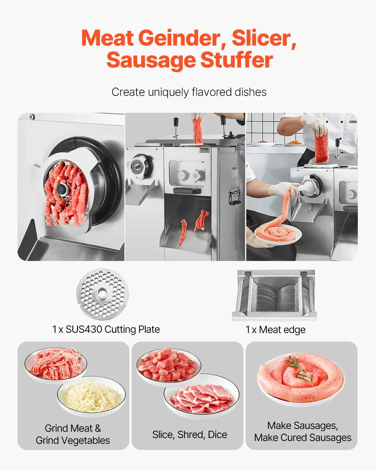 VEVOR Commercial Electric Meat Grinder Slicer 6.35 kg/Min Sausage Stuffer Maker - Mekamart Australia