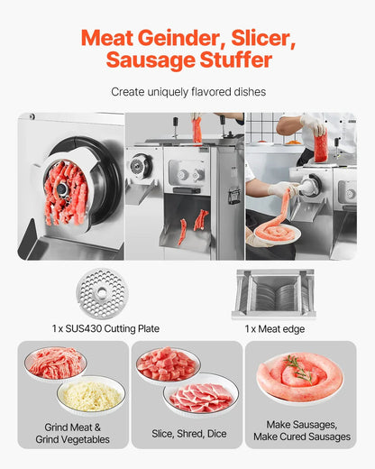 VEVOR Commercial Electric Meat Grinder Slicer 6.35 kg/Min Sausage Stuffer Maker - Mekamart Australia