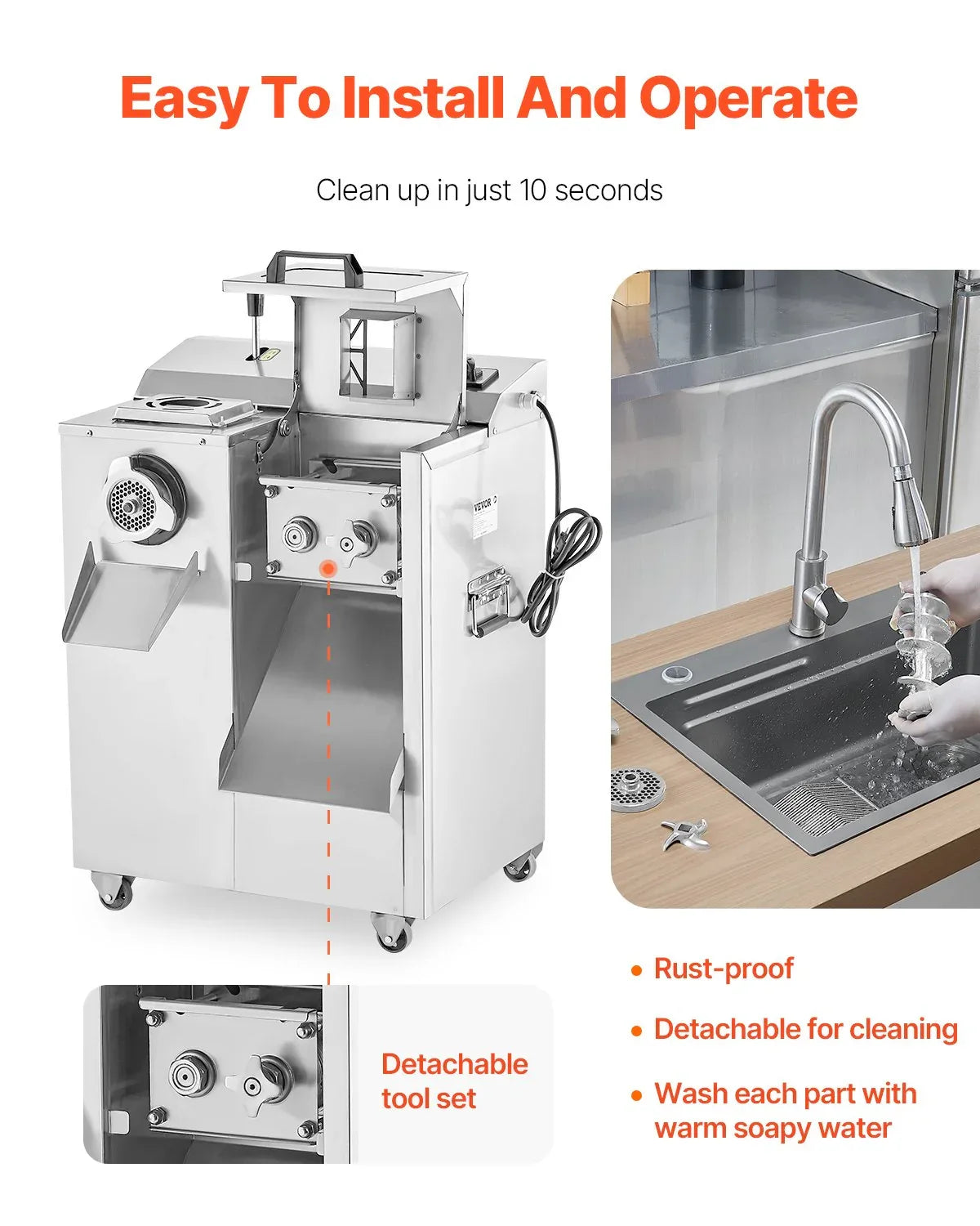 VEVOR Commercial Electric Meat Grinder Slicer 6.35 kg/Min Sausage Stuffer Maker - Mekamart Australia