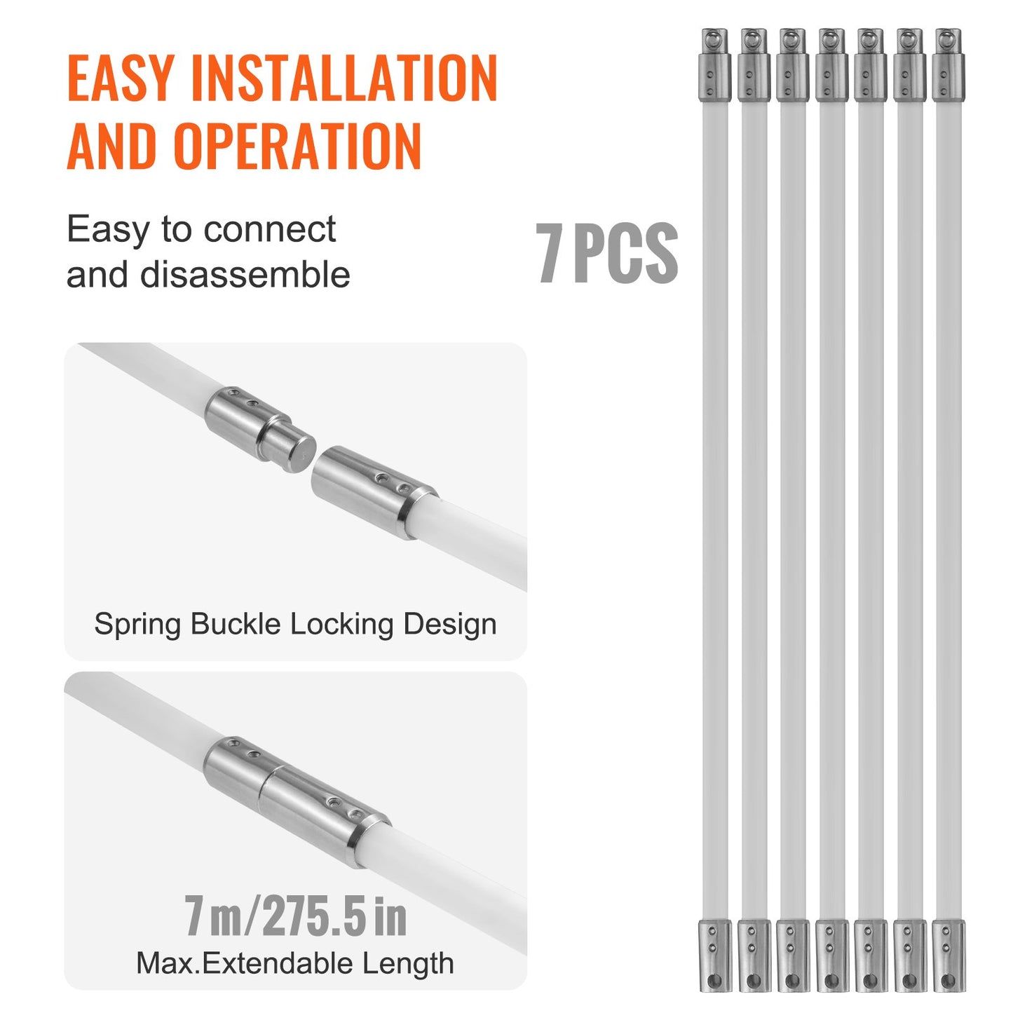 VEVOR 7 m Chimney Sweep Kit, w/ 7 Reinforced Nylon Flexible Rods, Ergonomic Chimney Cleaning Brush, 360-Degree Brush Chimney Cleaner, Rich Accessories for Fireplace Flue Home Use Fits most Pipes