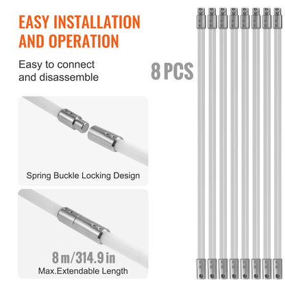 VEVOR 8 m Chimney Sweep Kit, w/ 8Reinforced Nylon Flexible Rods, Ergonomic Chimney Cleaning Brush, 360-Degree Brush Chimney Cleaner, Rich Accessories for Fireplace Flue Home Use Fits most Pipes