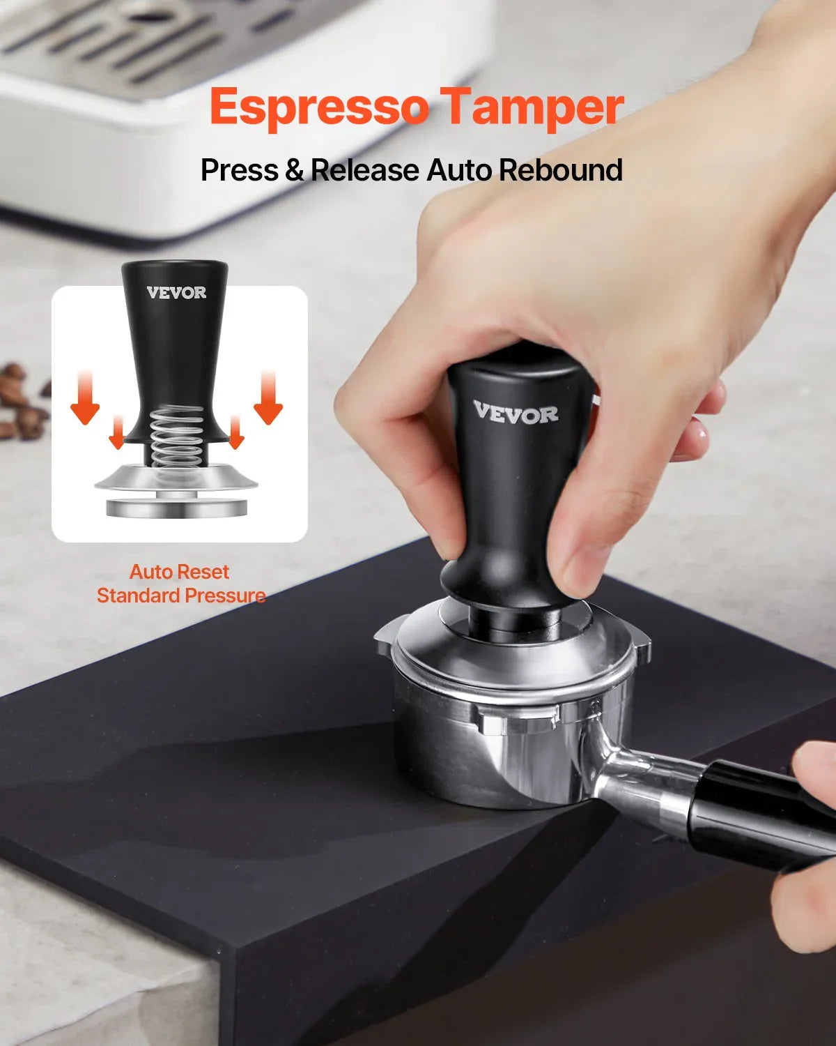 VEVOR 51mm/53mm/58mm Espresso Tamper Stainless Steel Coffee Tamper with Spring - Mekamart Australia