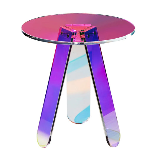 VEVOR Round Iridescent Side Table, Acrylic End Table, Clear Rainbow Acrylic Coffee Table for Drink, Food, Snack used in Living Room, Bedroom, and Study - Mekamart Australia