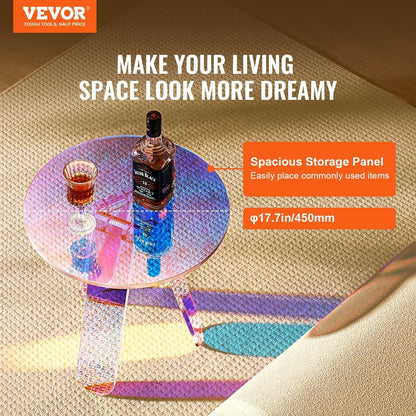 VEVOR Round Iridescent Side Table, Acrylic End Table, Clear Rainbow Acrylic Coffee Table for Drink, Food, Snack used in Living Room, Bedroom, and Study - Mekamart Australia