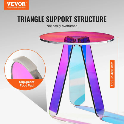 VEVOR Round Iridescent Side Table, Acrylic End Table, Clear Rainbow Acrylic Coffee Table for Drink, Food, Snack used in Living Room, Bedroom, and Study - Mekamart Australia