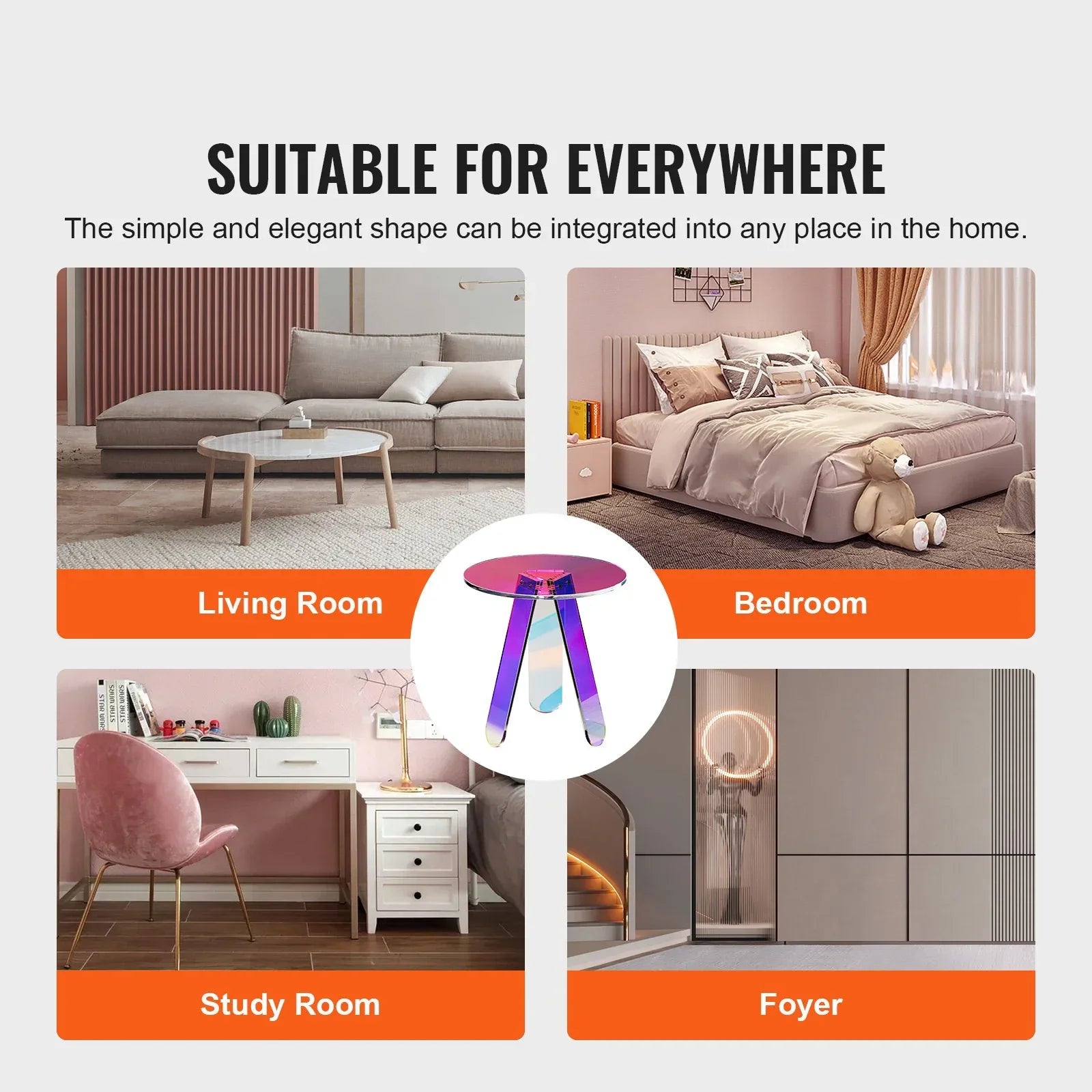 VEVOR Round Iridescent Side Table, Acrylic End Table, Clear Rainbow Acrylic Coffee Table for Drink, Food, Snack used in Living Room, Bedroom, and Study - Mekamart Australia