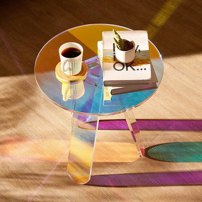 VEVOR Round Iridescent Side Table, Acrylic End Table, Clear Rainbow Acrylic Coffee Table for Drink, Food, Snack used in Living Room, Bedroom, and Study - Mekamart Australia