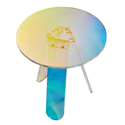 VEVOR Round Iridescent Side Table, Acrylic End Table, Clear Rainbow Acrylic Coffee Table for Drink, Food, Snack used in Living Room, Bedroom, and Study - Mekamart Australia