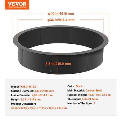 VEVOR Fire Pit Ring Round Inner Steel Liner DIY Campfire Firepit