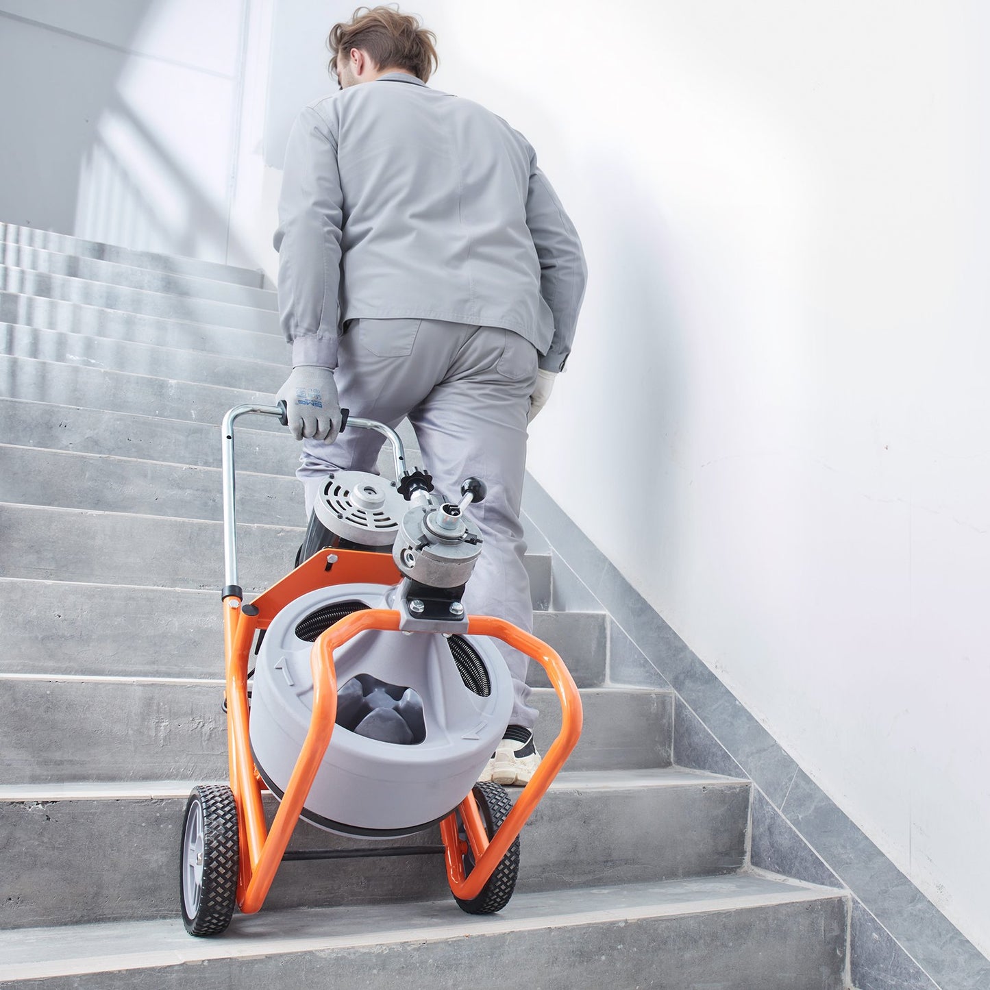 VEVOR Drain Cleaner Machine 100FT x 3/8 Inch, Auto Feed Sewer Snake Drain Auger on Wheels, Portable Drain Cleaning Machine with 8 Cutters & Air-activated Foot Switch for 2" to 4" Pipes