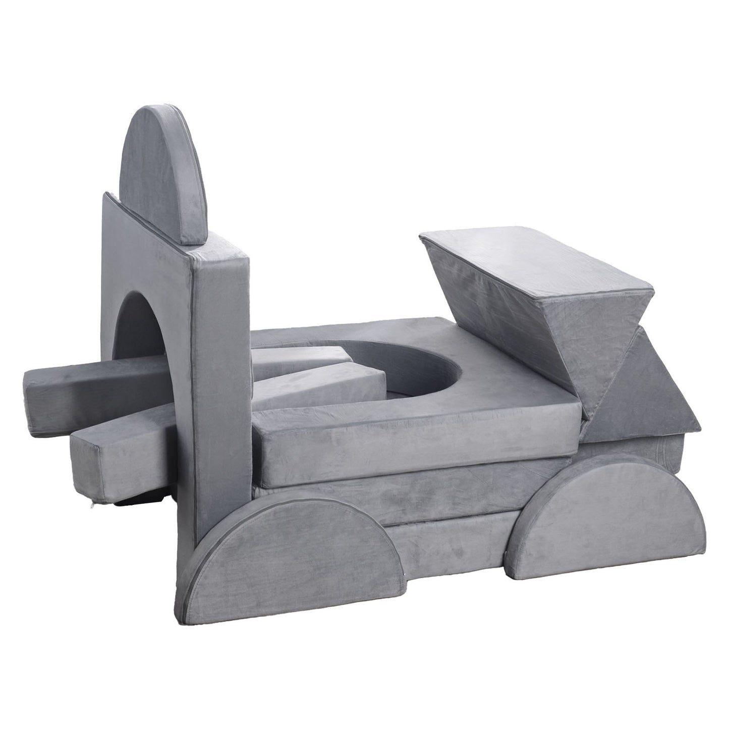 VEVOR Modular Kids Play Couch, Sectional Toddler Sofa with Armrests, 28D Sponge & Short Pile, Convertible Kids Modular Couch DIY Creative Combination for Playroom, Bedroom, Living Room, 14 Pcs, Gray