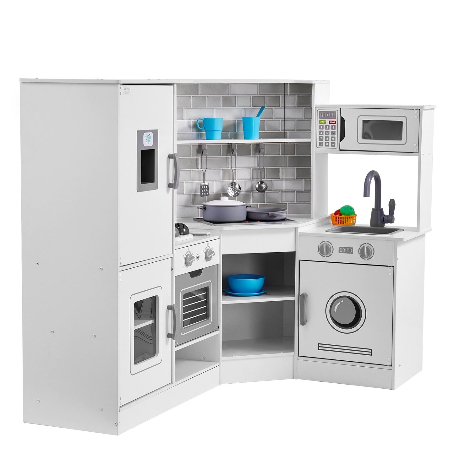 VEVOR Kitchen Playset Kids Pretend Cooking Play Toy 24 Piece Accessories White