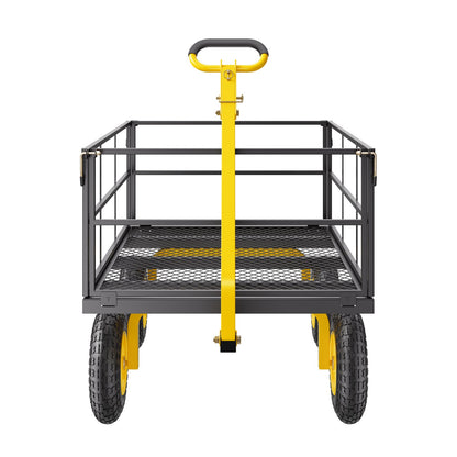 VEVOR 1400 Lbs Steel Garden Cart, Heavy Duty Pullable Garden Wagon Yard Cart, 2 in 1 Outdoor Metal Utility Wagon Yard Trailer with 13" All Terrain Tires, Mesh Removable Sides and 180°Rotating Handle
