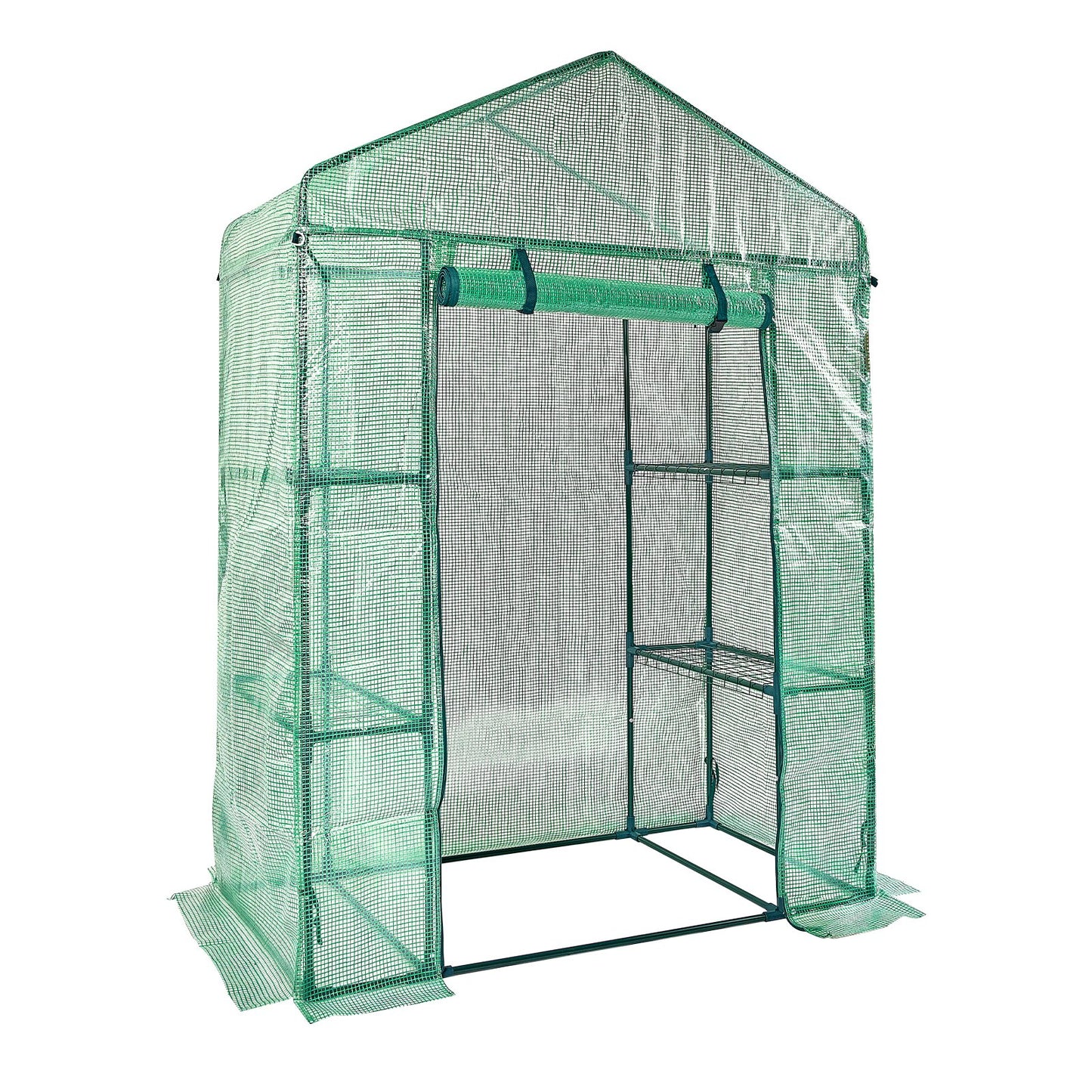 VEVOR Walk-in Green House, 4.6 x 2.4 x  6.7 ft  Greenhouse with Shelves, Set Up in Minutes, High Strength PE Cover with Doors & Windows and Steel Frame, Suitable for Planting and Storage, Green