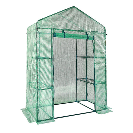 VEVOR Walk-in Green House, 4.6 x 2.4 x  6.7 ft  Greenhouse with Shelves, Set Up in Minutes, High Strength PE Cover with Doors & Windows and Steel Frame, Suitable for Planting and Storage, Green