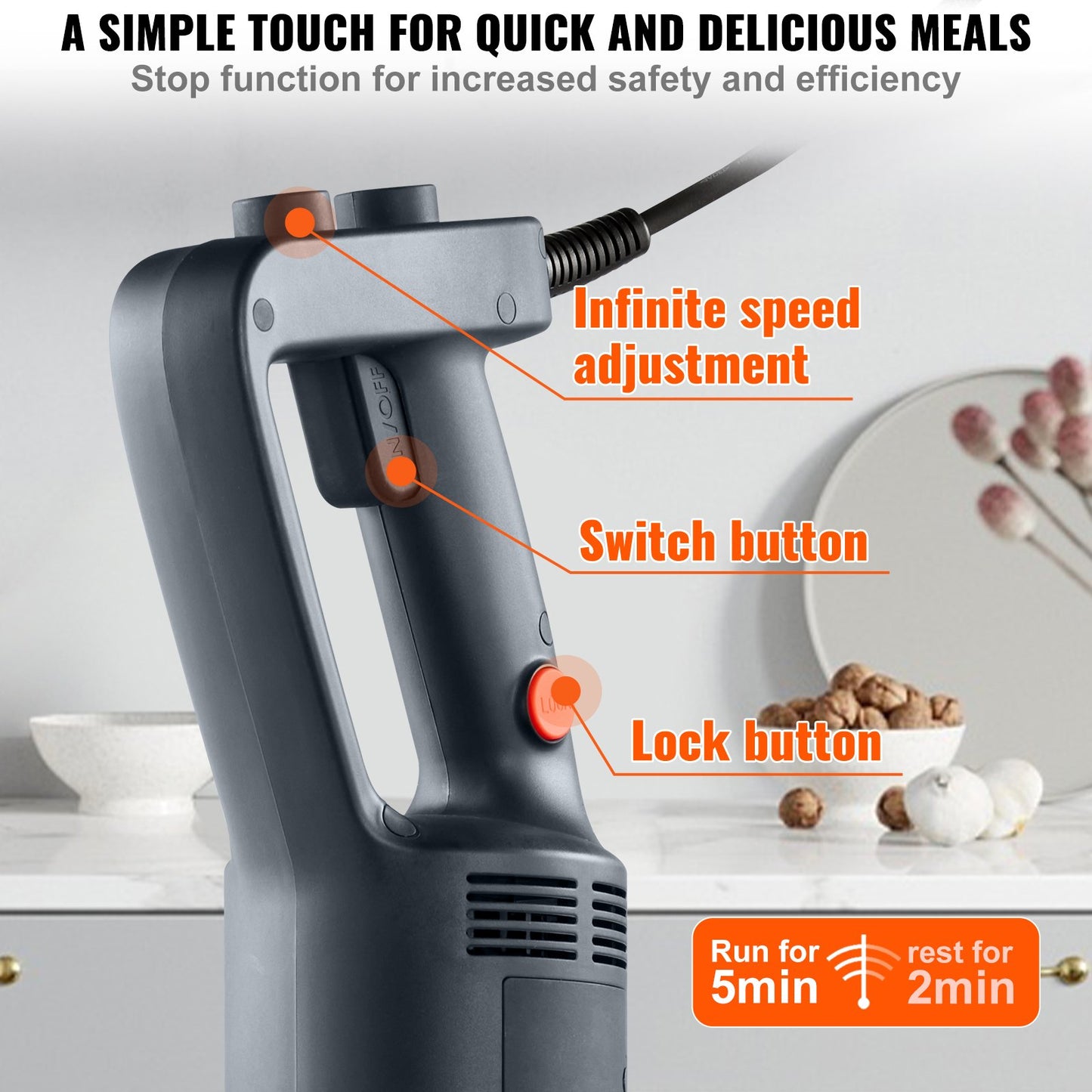 VEVOR Commercial Immersion Blender Heavy Duty Hand Mixer 750W Variable Speed