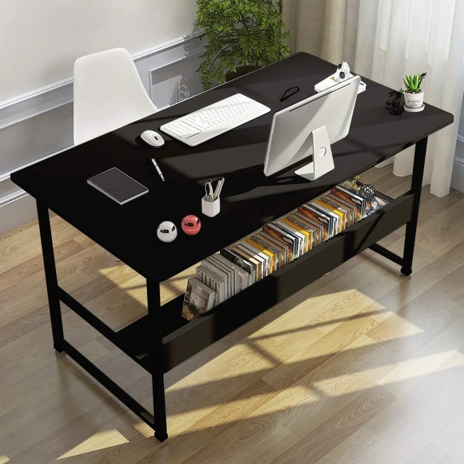 Computer Desk Table Study Table With Shelf - Black - Mekamart Australia