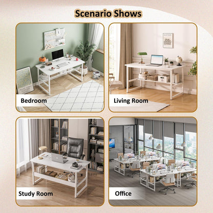 Computer Desk Table Study Table With Shelf - White - Mekamart Australia