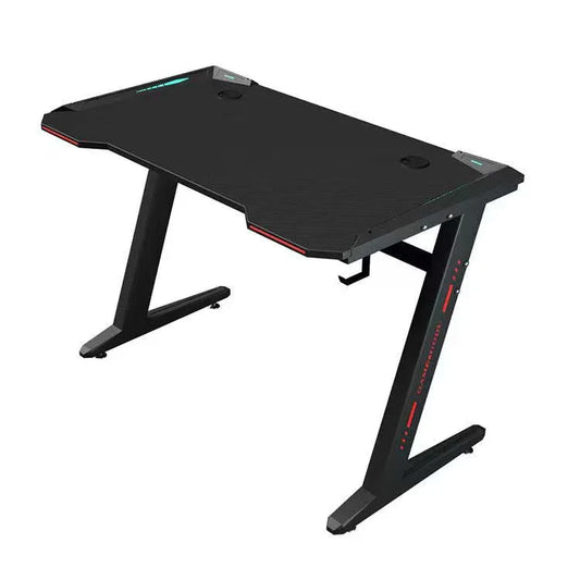 Gaming Desk with LED Lights Computer Desk Z Shaped Desk - Red