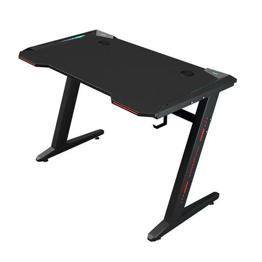 Gaming Desk with LED Lights Computer Desk Z Shaped Desk - Black