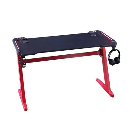 Gaming Desk with LED Lights Computer Desk Z Shaped Desk - Black