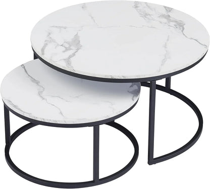Nesting Coffee Table Faux Marble Small Round Coffee Tables - Black - Mekamart Australia
