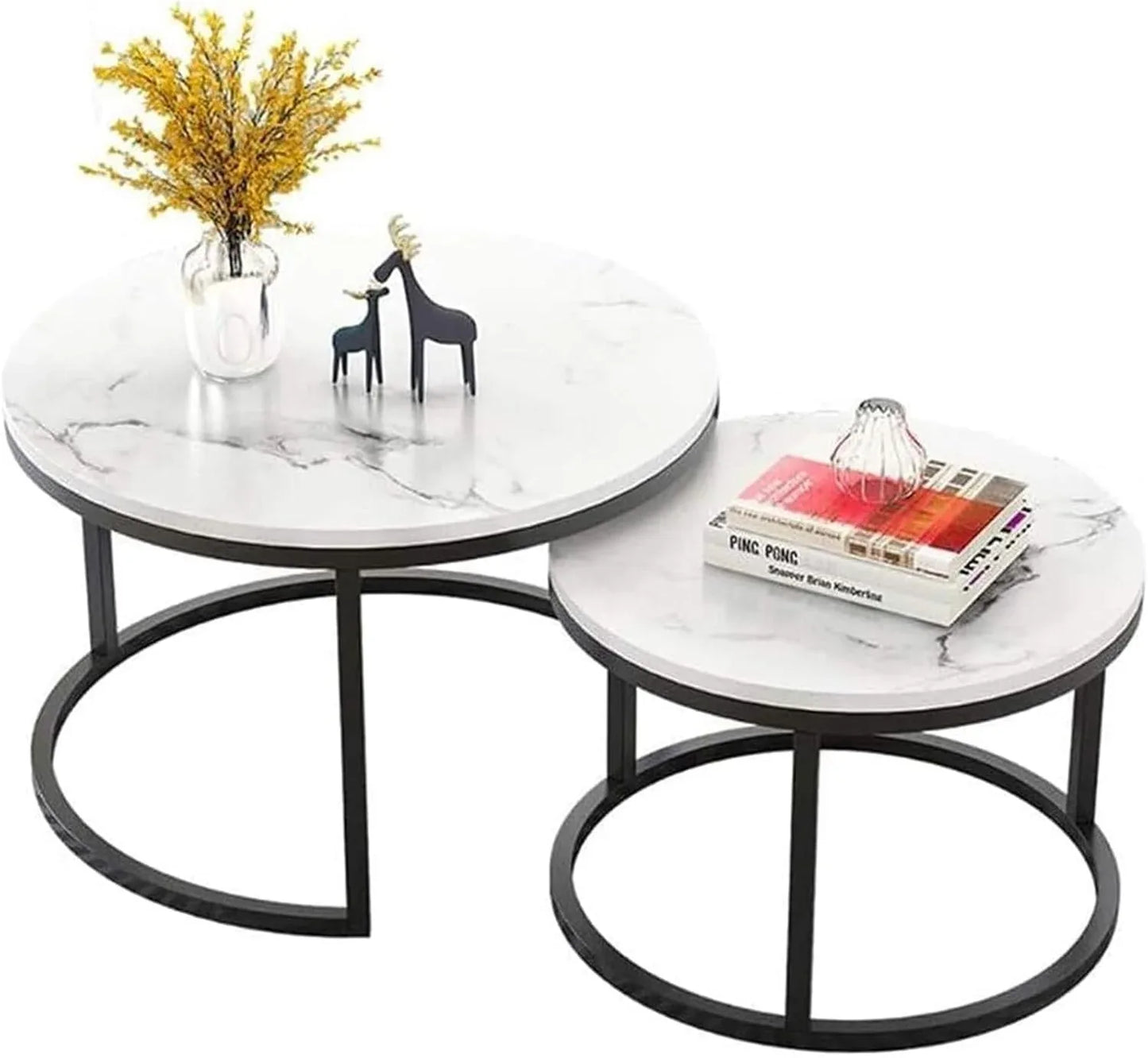 Nesting Coffee Table Faux Marble Small Round Coffee Tables - Black - Mekamart Australia