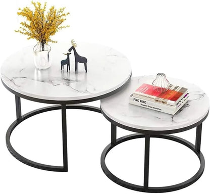 Nesting Coffee Table Faux Marble Small Round Coffee Tables - Black - Mekamart Australia