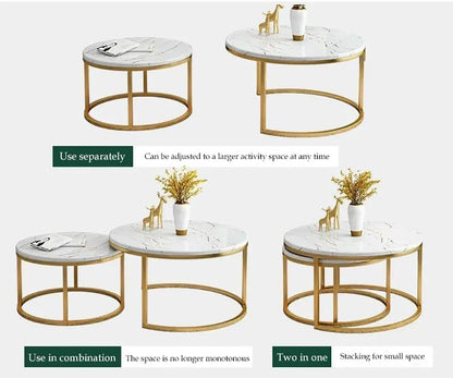 Nesting Coffee Table Faux Marble Small Round Coffee Tables - Black - Mekamart Australia