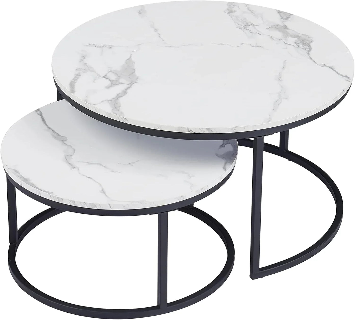 Nesting Coffee Table Faux Marble Small Round Coffee Tables - Black - Mekamart Australia