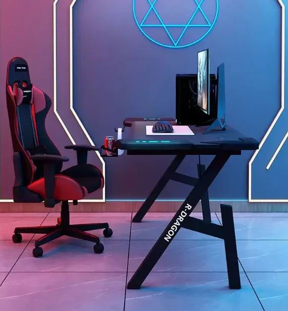 Gaming Desk with LED Lights Computer Desk K Shaped Desk - 120 x 60 - Mekamart Australia